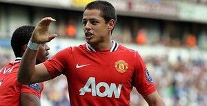 Chicharito Hernández celebra un gol con el Manchester