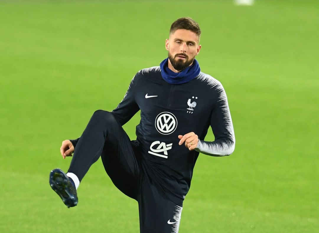 Oliver Giroud durante un entrenamiento con la selección francesa.