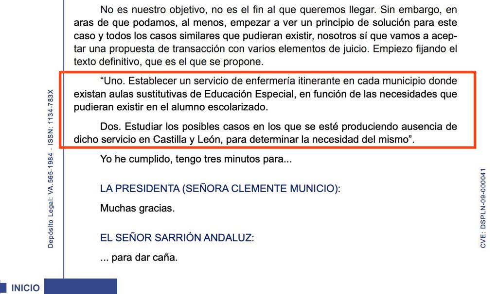 PNL aprobada en 2016 sobre la figura de la enfermera rural itinerante para las aulas sustitutivas del medio rural