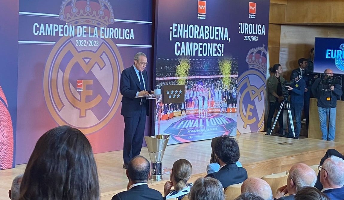 Florentino Pérez, durante su discurso en la sede de la Comunidad de Madrid (Cadena SER).