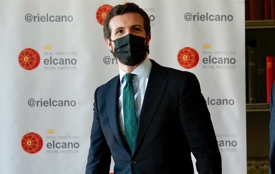 El presidente del PP, Pablo Casado, visita el Real Instituto Elcano.