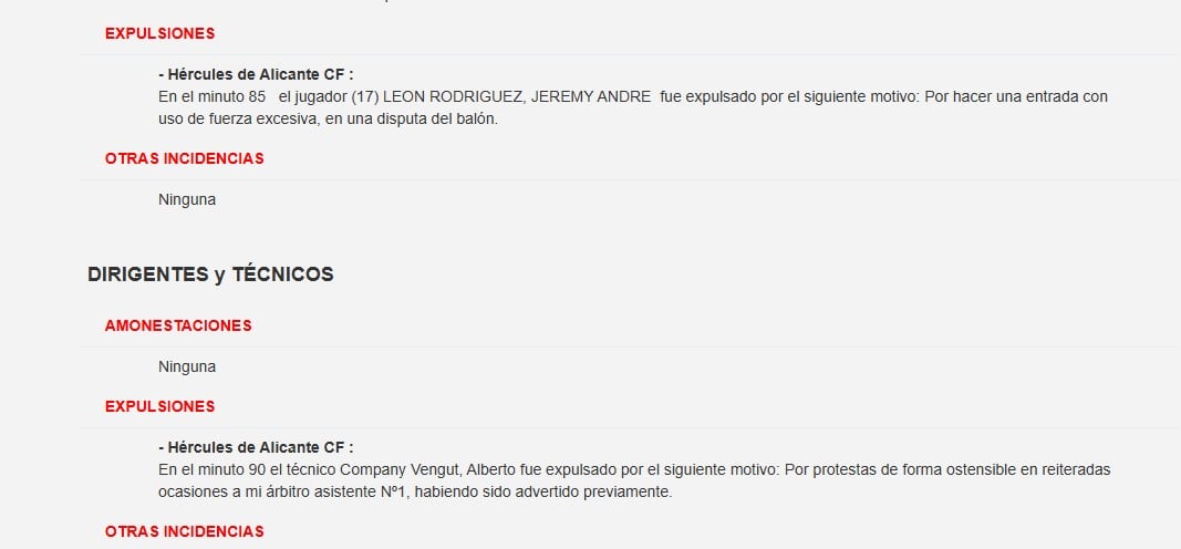 Así reflejo el árbitro en el acta las expulsiones de Beto Company y Jeremy de León, frente al Sanluqueño