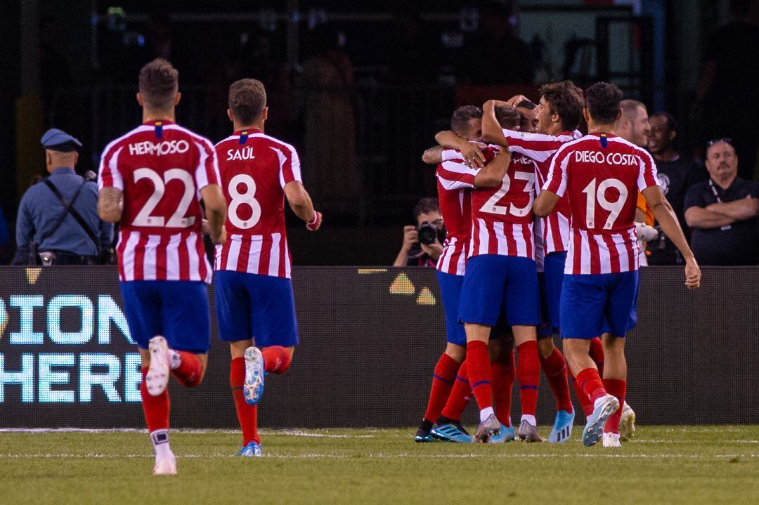 El Atlético de Madrid durante el derbi ante el Real Madrid en Nueva Jersey.