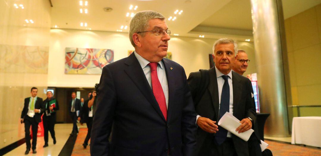 Juan Antonio Samaranch, junto a Thomas Bach, presidente del COI