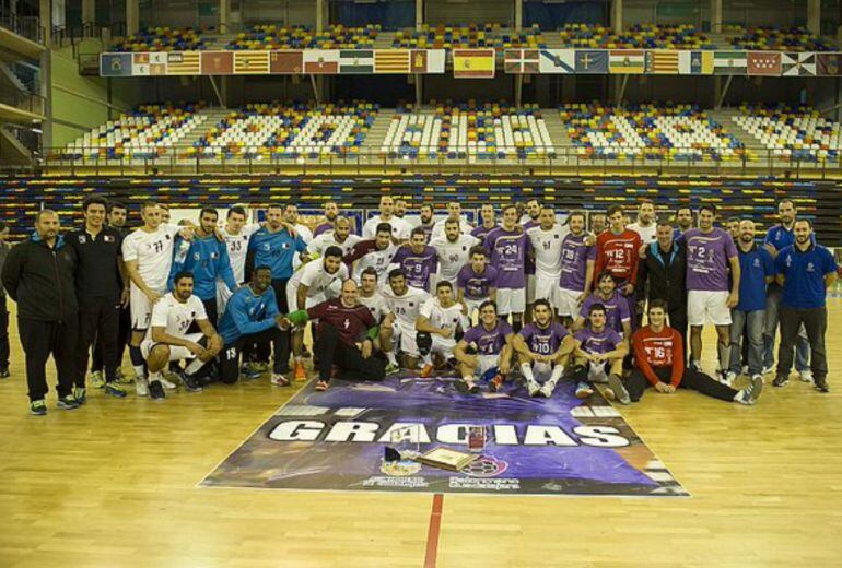 Imagen del anterior partido del BM Guadalajara en el Palacio Multisuos hace más de 2 años contra Catar en un partido homenaje a Jota Hombrados.