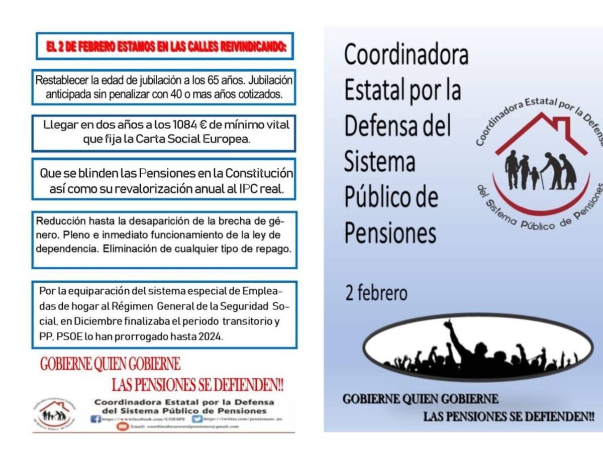 Los jubilados salen a la calle el sábado para reclamar unas pensiones justas