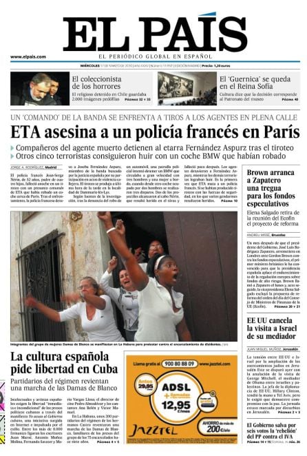 Portada de El País del 17 de marzo de 2010