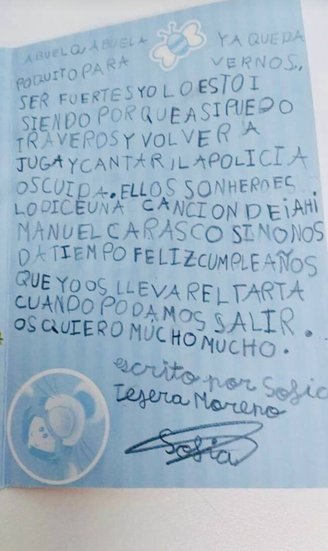 La carta que Sofía ha escrito a sus abuelos