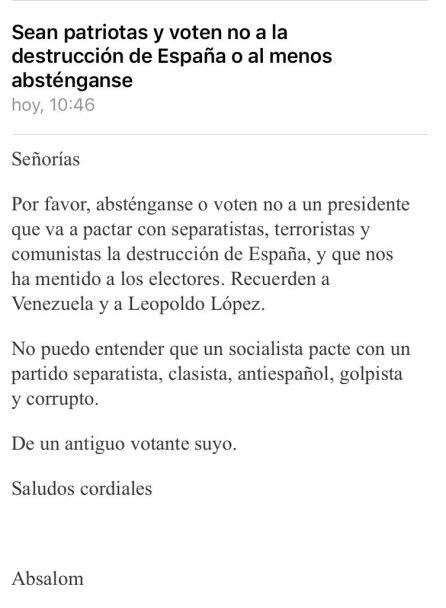 Correo electrónico anónimo enviado a sus señorías