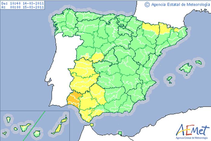 Mapa de alertas de Aemet
