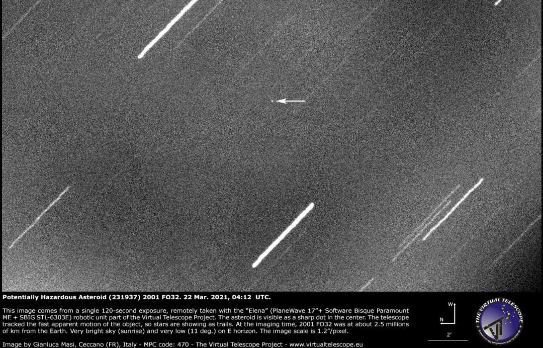 Imagen tomada del Asteroide 2001 FO32.