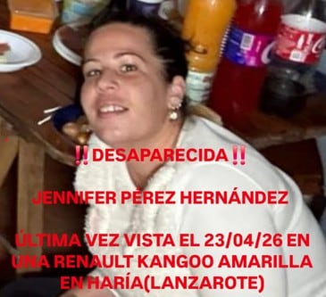 Jennifer Pérez Hernández, joven desaparecida desde el pasado 25 de abril en Lanzarote.