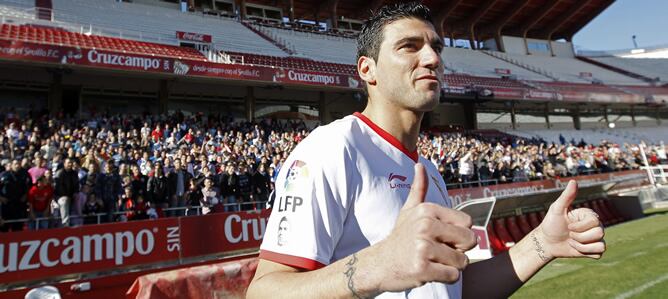 El jugador, durante su presentación en el Ramón Sánchez Pizjuán