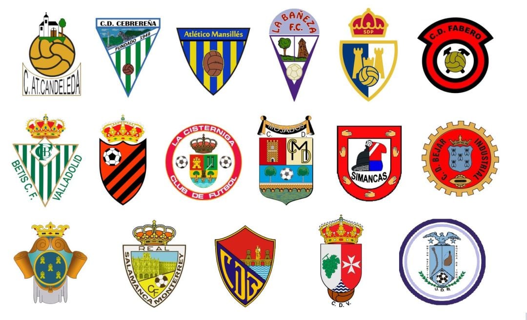 Escudos de los 17 equipos del grupo