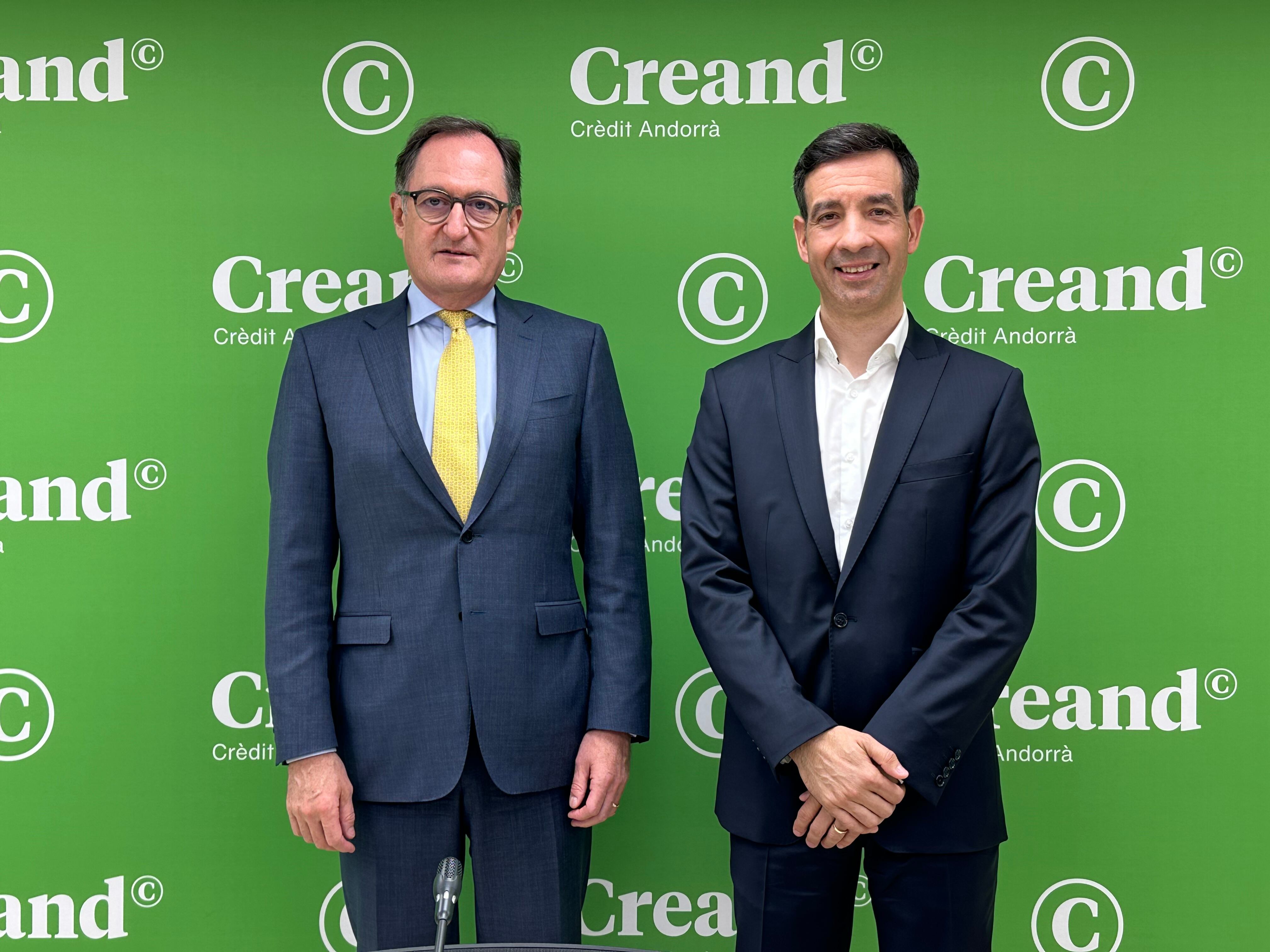 El conseller delegat de Creand Crèdit Andorrà, Xavier Cornella, i el president de la Trobada Empresarial al Pirineu, Josep Serveto, durant la presentació de la 35a Trobada Empresarial al Pirineu.