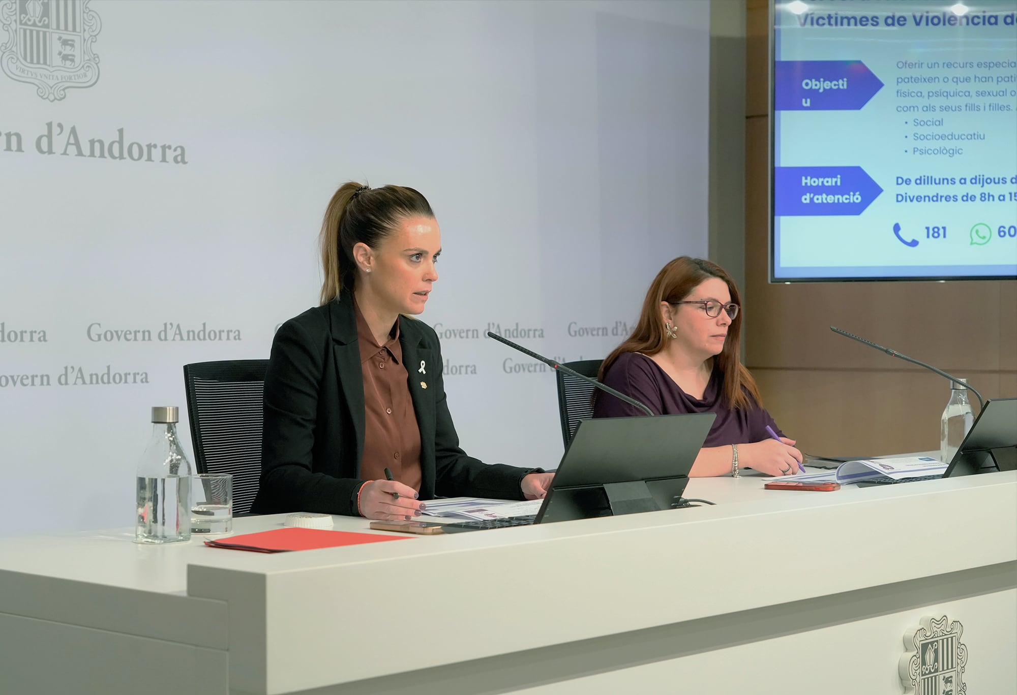 Roda de premsa de presentació de les dades de violència de gènere del 2025 amb la secretària d'Estat d'Igualtat, Mariona Cadena, i la cap del departament de polítiques d'igualtat, Mireia Porras
