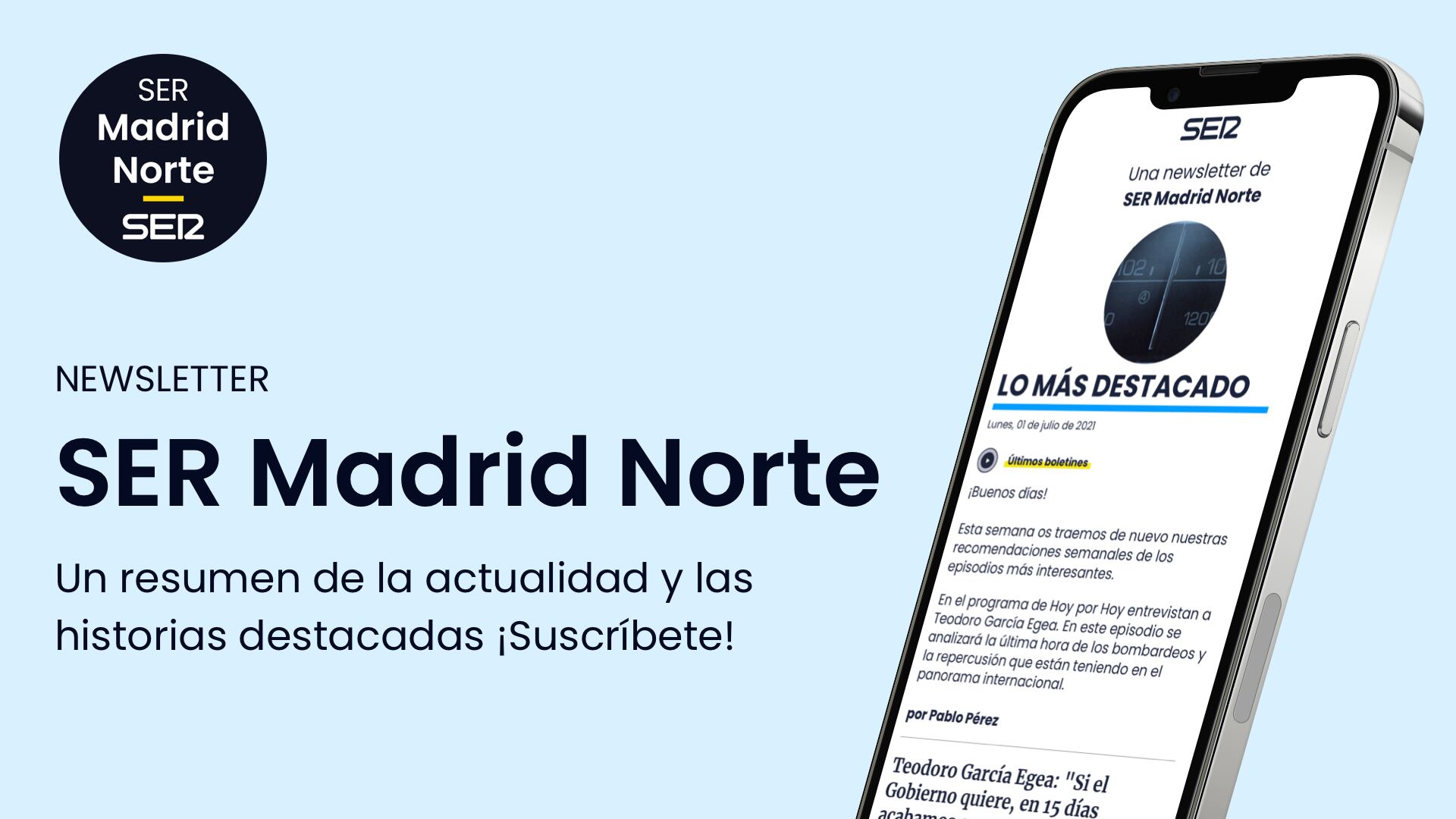 SER Madrid Norte te lleva cada mañana a tu correo electrónico las noticias más importantes