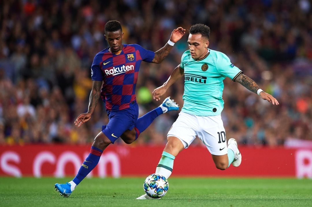 Semedo y Lautaro, en un partido de la Champions entre el Barcelona y el Inter de Milán.