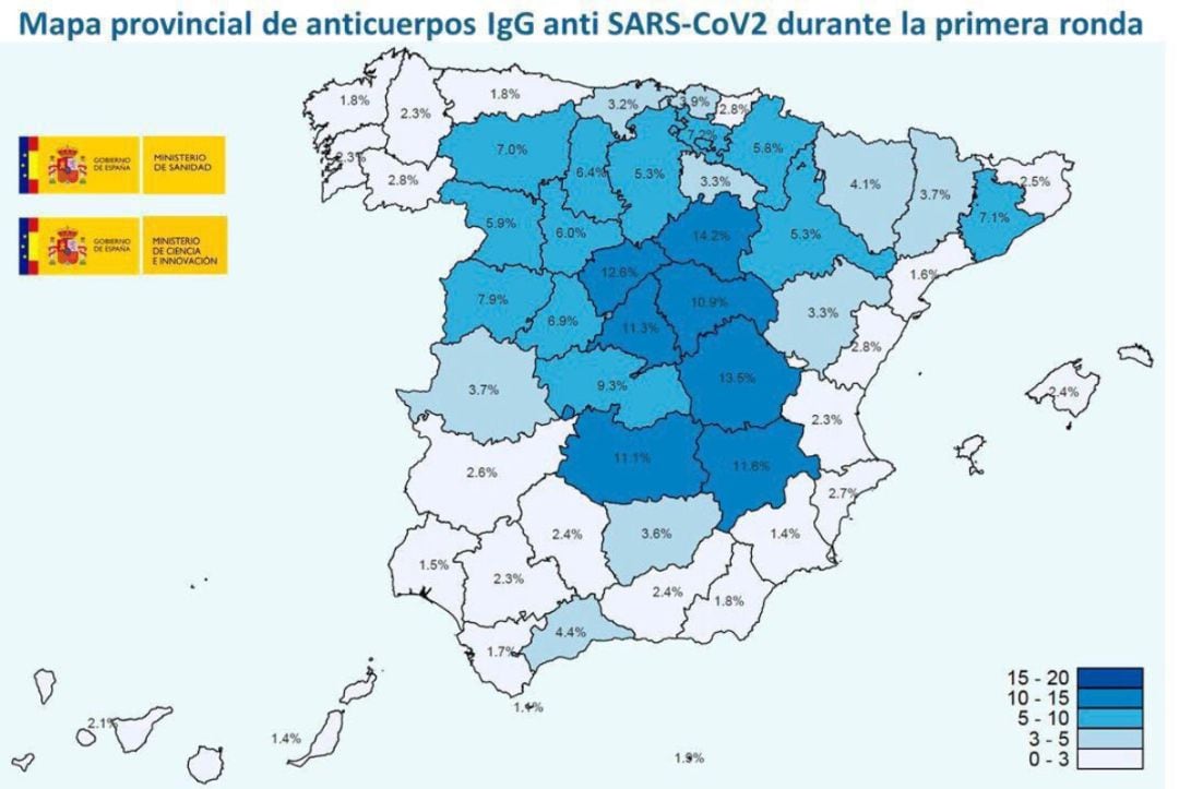 El mapa con los datos por provincias