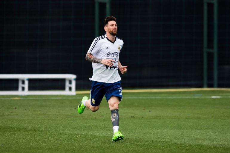 Messi durante el entrenamiento de la selección argentina. 