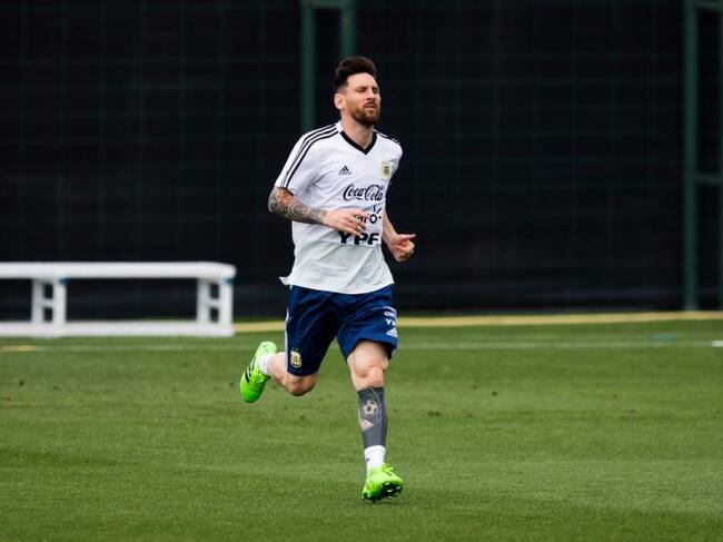 Messi durante el entrenamiento de la selección argentina.