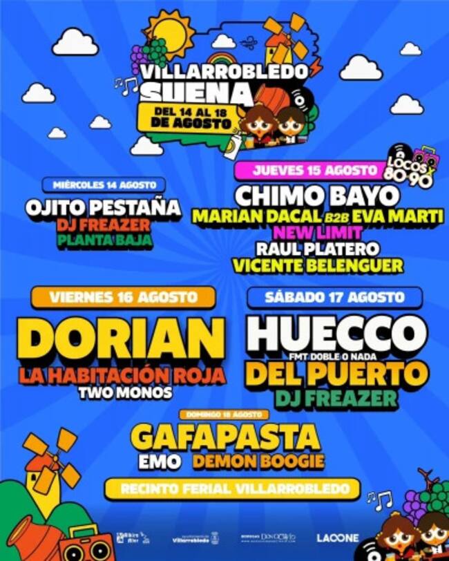 Cartel completo de 'Villarrobledo Suena', los conciertos que habrá durante cinco días en Villarrobledo