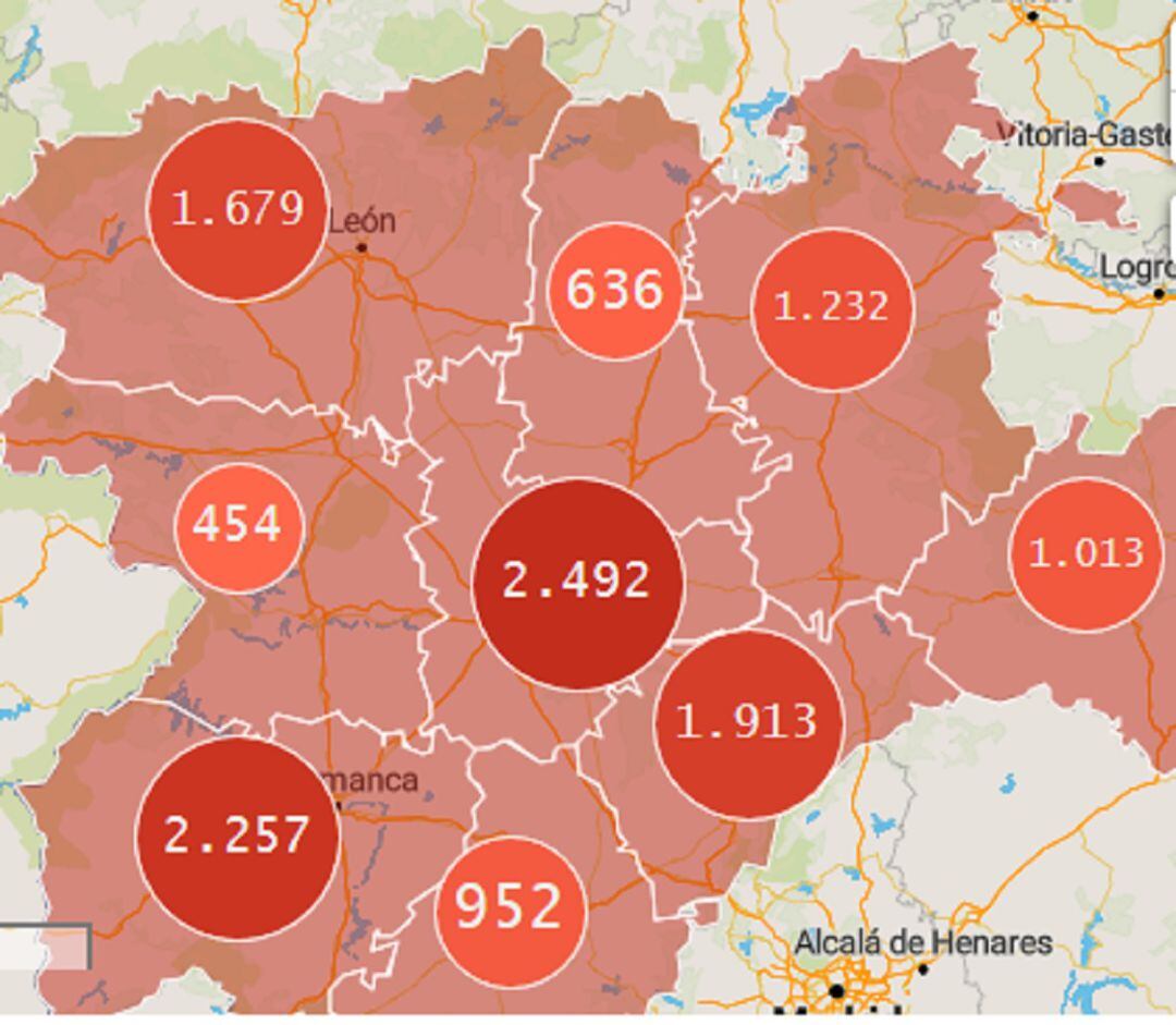Casos confirmados por coronavirus en Castilla y León