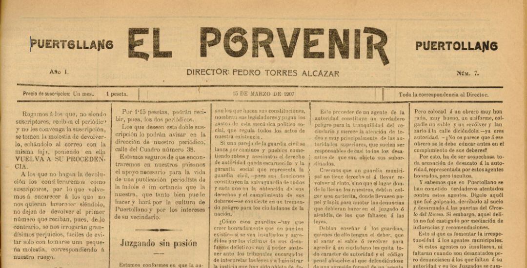 Portada de &#039;El Porvenir&#039; del 13 de marzo de 1907