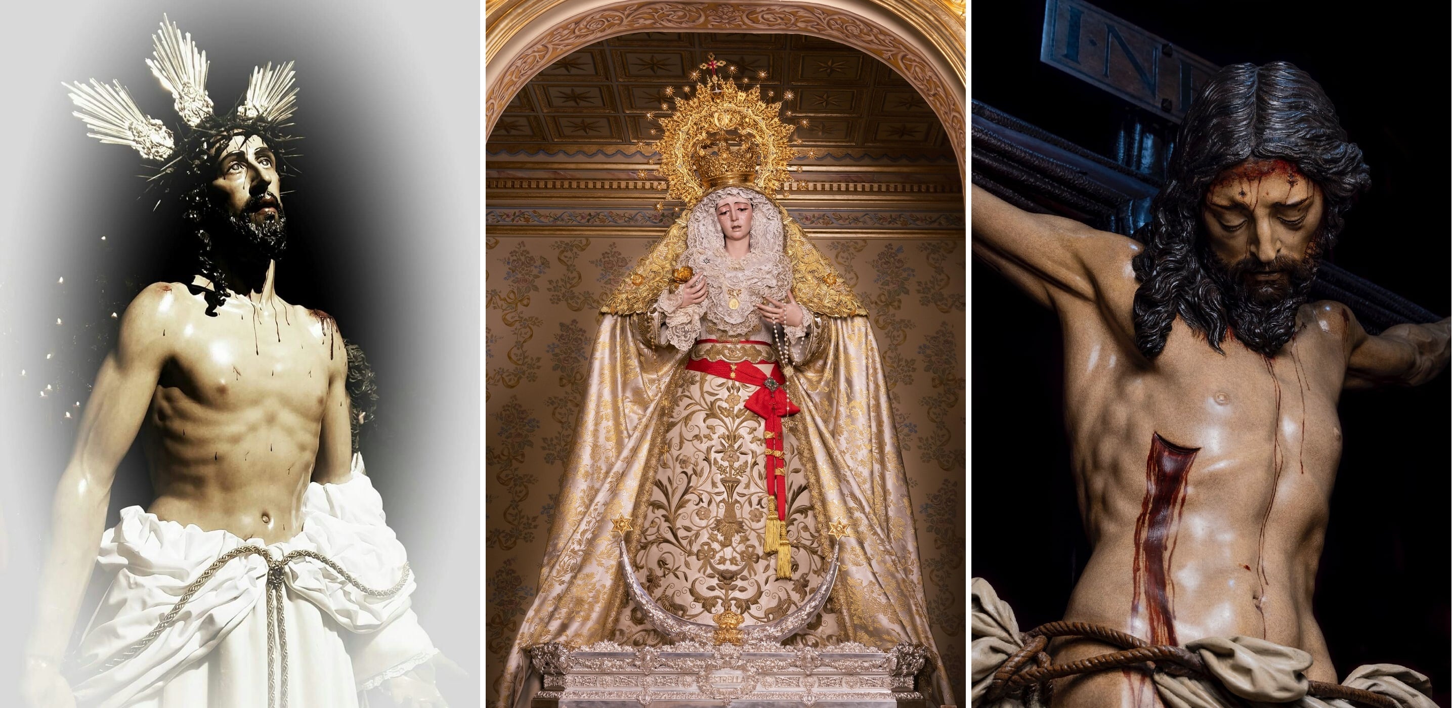 De izquierda a derecha, Jesús Despojado, la Virgen de la Estrella y el Cristo de la Buena Muerte de Los Estudiantes