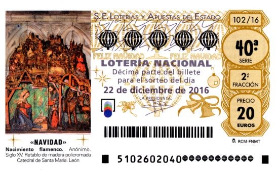 Décimo de Lotería de Navidad 2016.