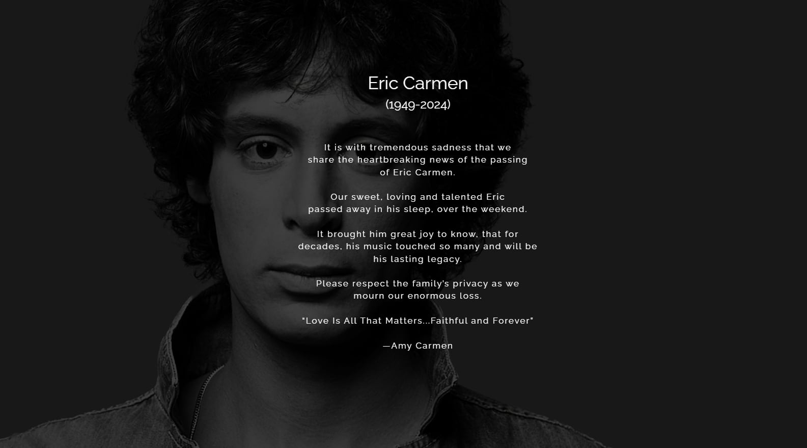 Así es el comunicado en la web de Eric Carmen.