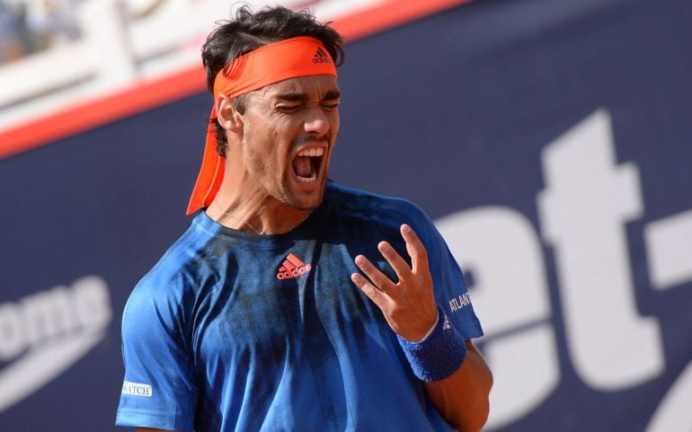 Fabio Fognini muestra su frustración durante la final de Hamburgo.