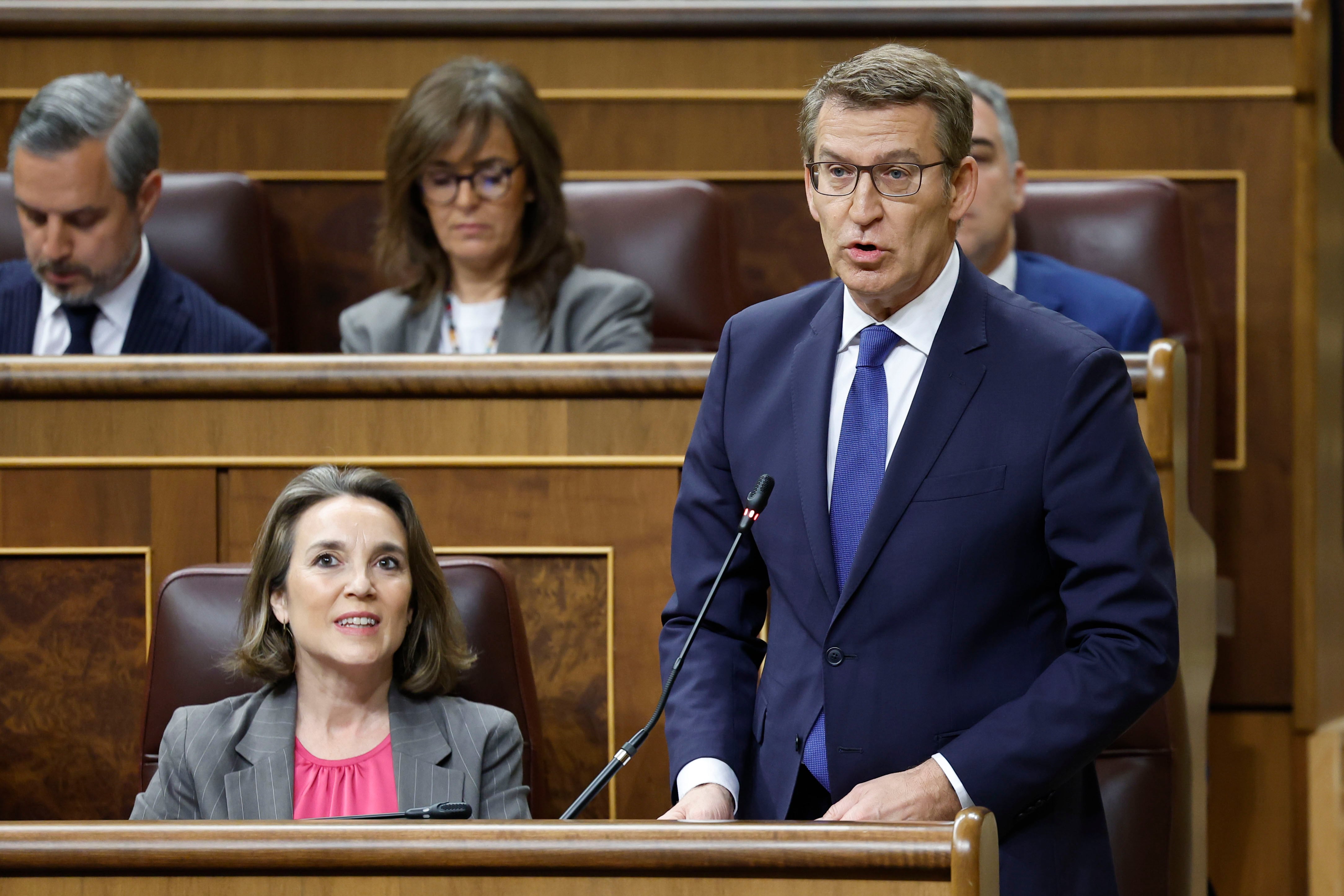 El presidente del PP, Alberto Núñez Feijóo,en la sesión de control al Gobierno