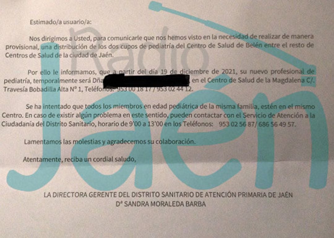 La Junta de Andalucía está mandando cartas a los padres y madres para derivar a otros centros de salud, incluso a kilómetros de distancia