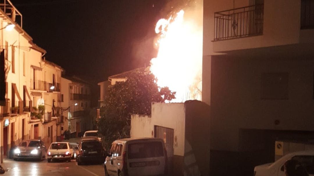 Solar en la calle de los Pósteles donde la hoguera alcanzó una palmera que se echo a arder peligrosamente