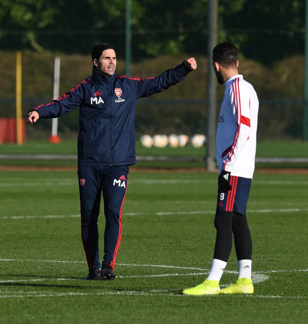 Arteta y Ceballos durante un entrenamiento