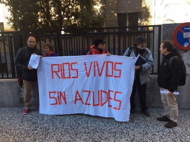 Representantes de varios grupos ecologistas presentan una solicitud en la Confederación Hidrográfica del Ebro para pedir la reitrada del azud