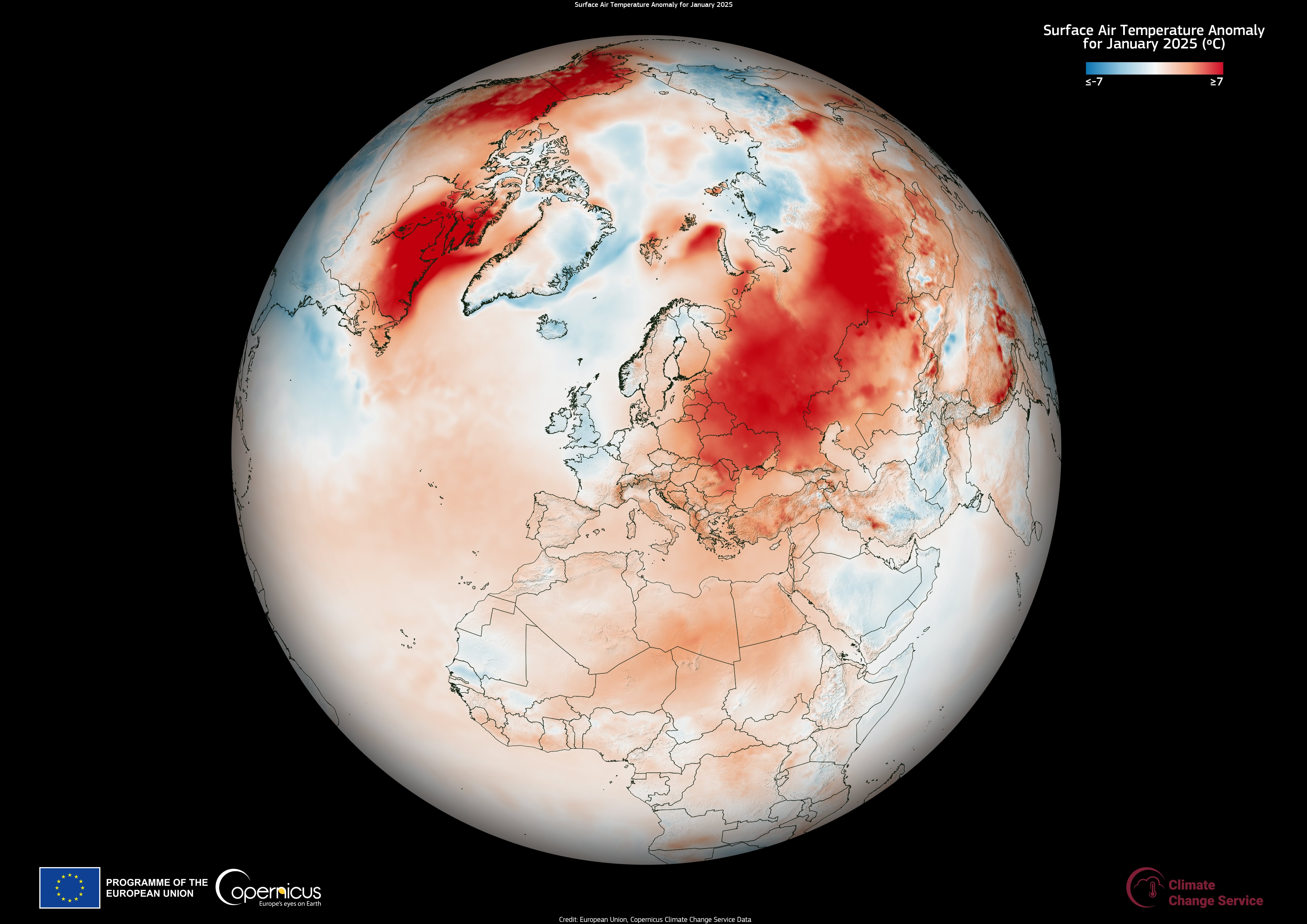 Enero de 2025 fue el enero más cálido registrado a nivel mundial, con una temperatura media del aire en superficie de 13,23 °C