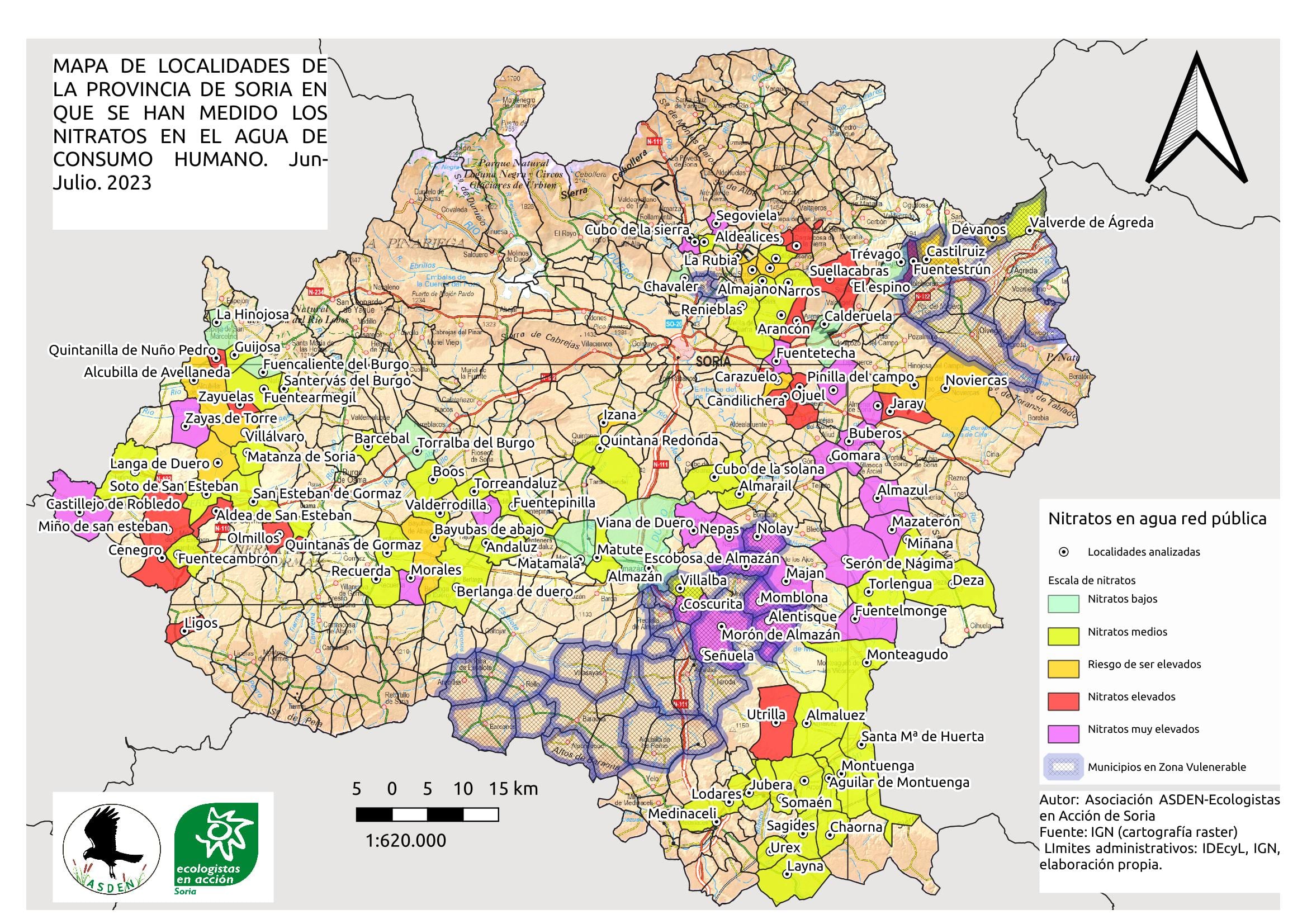 Mapa de localidades con nitratos analizados.