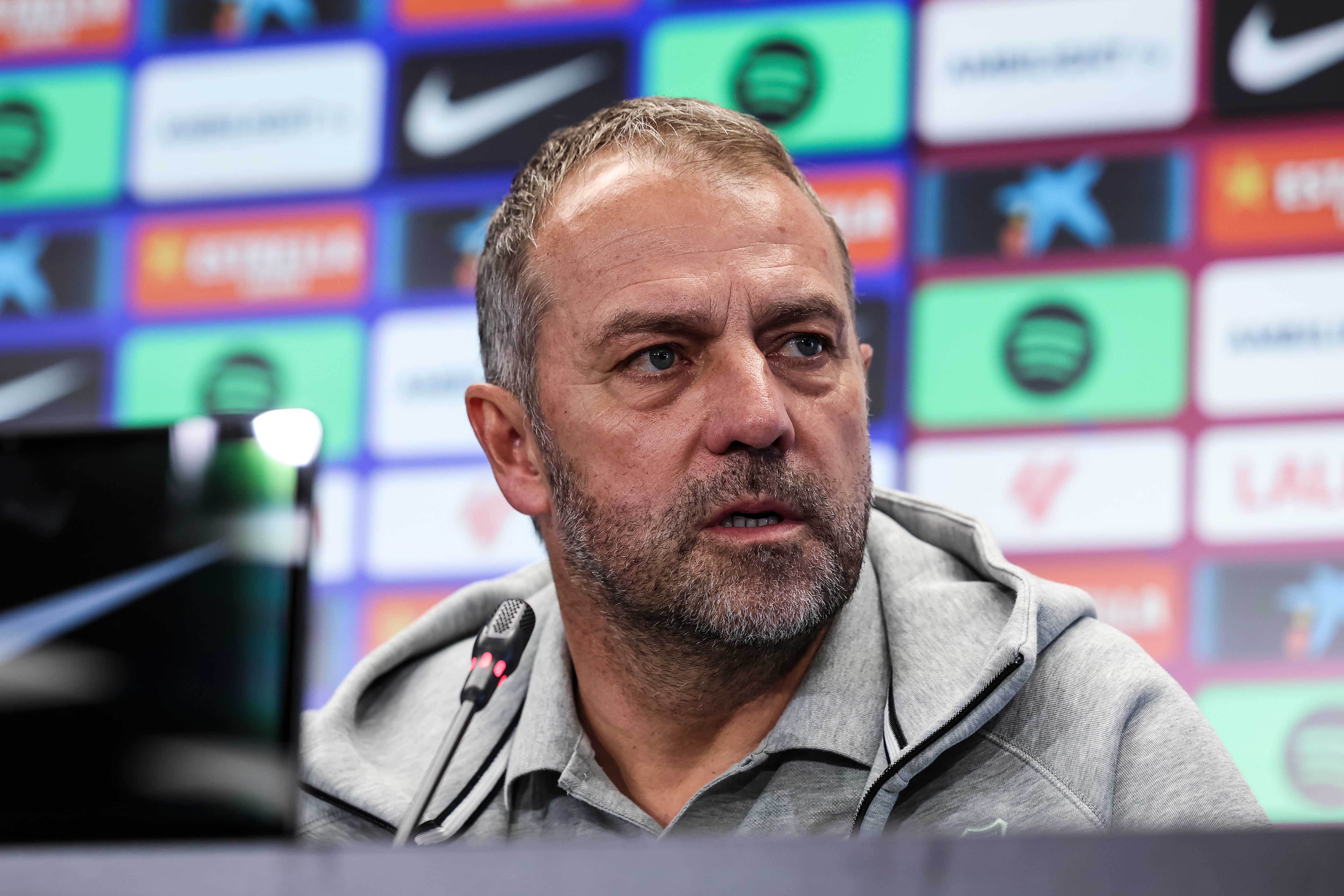 Hansi Flick, durante la rueda de prensa posterior al partido ante el Mallorca.