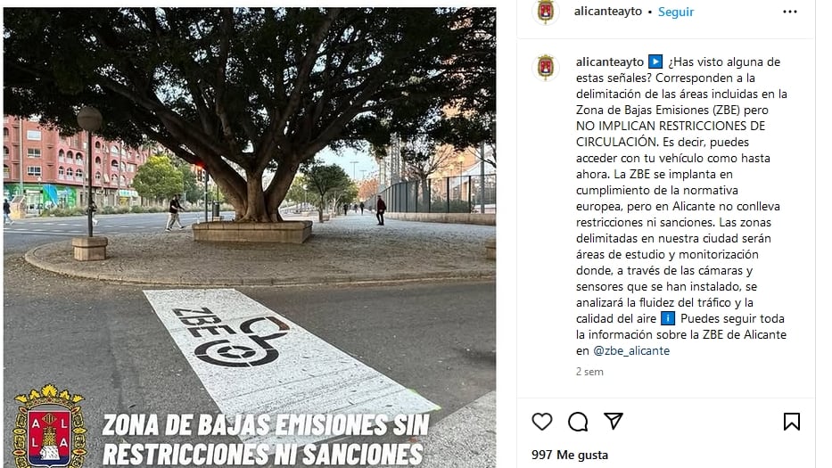 Zona de Bajas Emisiones de Alicante sin sanciones ni restricciones