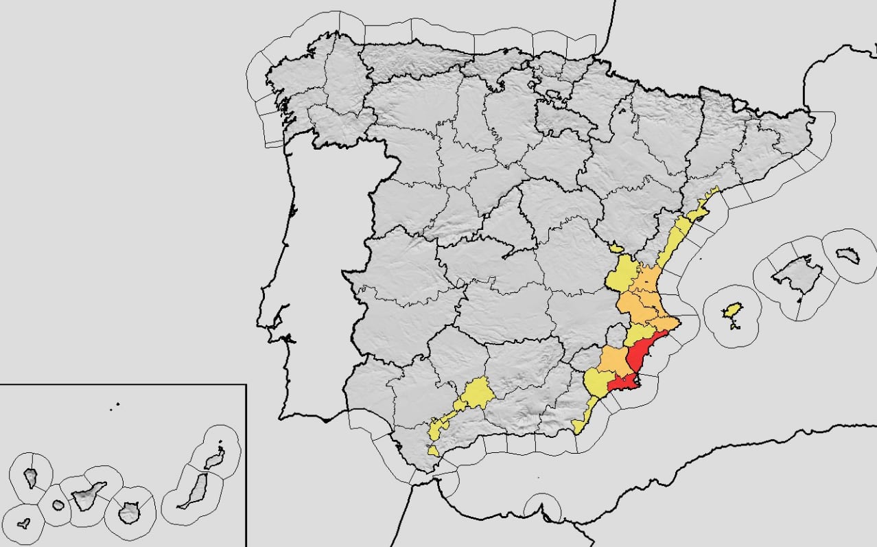 Mapa de avisos de AEMET para este viernes