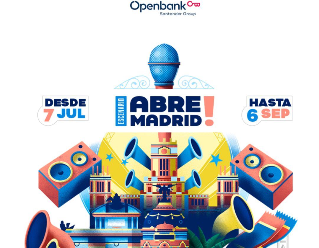 Cartel de Abre Madrid, espacio cultural que comienza a funcionar este martes con un concierto de Los Secretos dedicado al personal sanitario.