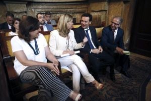 GRA178. MADRID, 07/06/2016.- (De i. a d.) La consejera de Economía, Empresas y Empleo de Castilla-La Mancha, Patricia Franco; la consejera de Economía y Hacienda de Castilla y León, Pilar del Olmo, el consejero de Empleo, Industria y Turismo de Asturias,