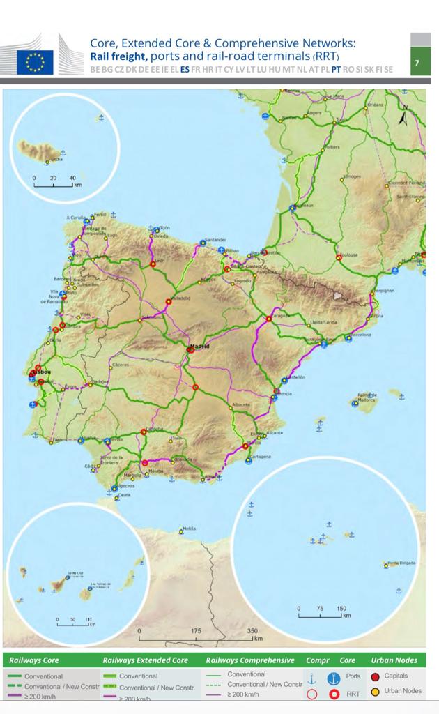 Mapa de la Red Ferroviaria de Transporte en España