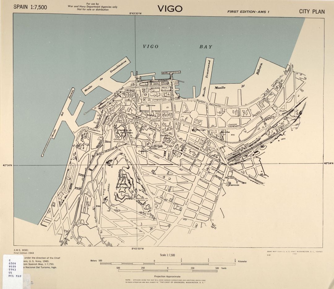 Mapa de Vigo realizado por los servicios de inteligencia de los EEUU y Reino Unido en 1943