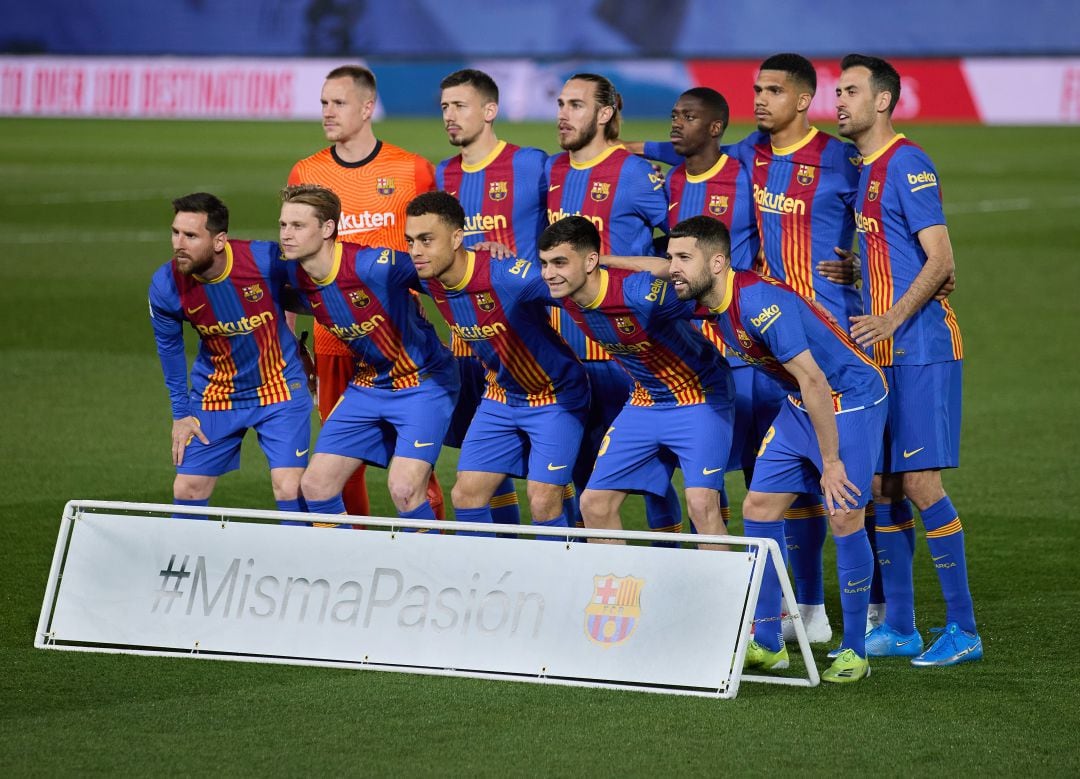 Los jugadores del Barça, antes del Clásico. 