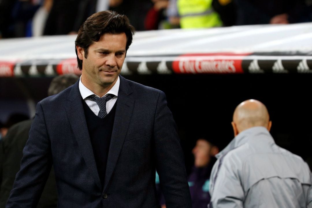 El entrenador del Real Madrid Santiago Solari durante el partido de vuelta de semifinales de la Copa del Rey 