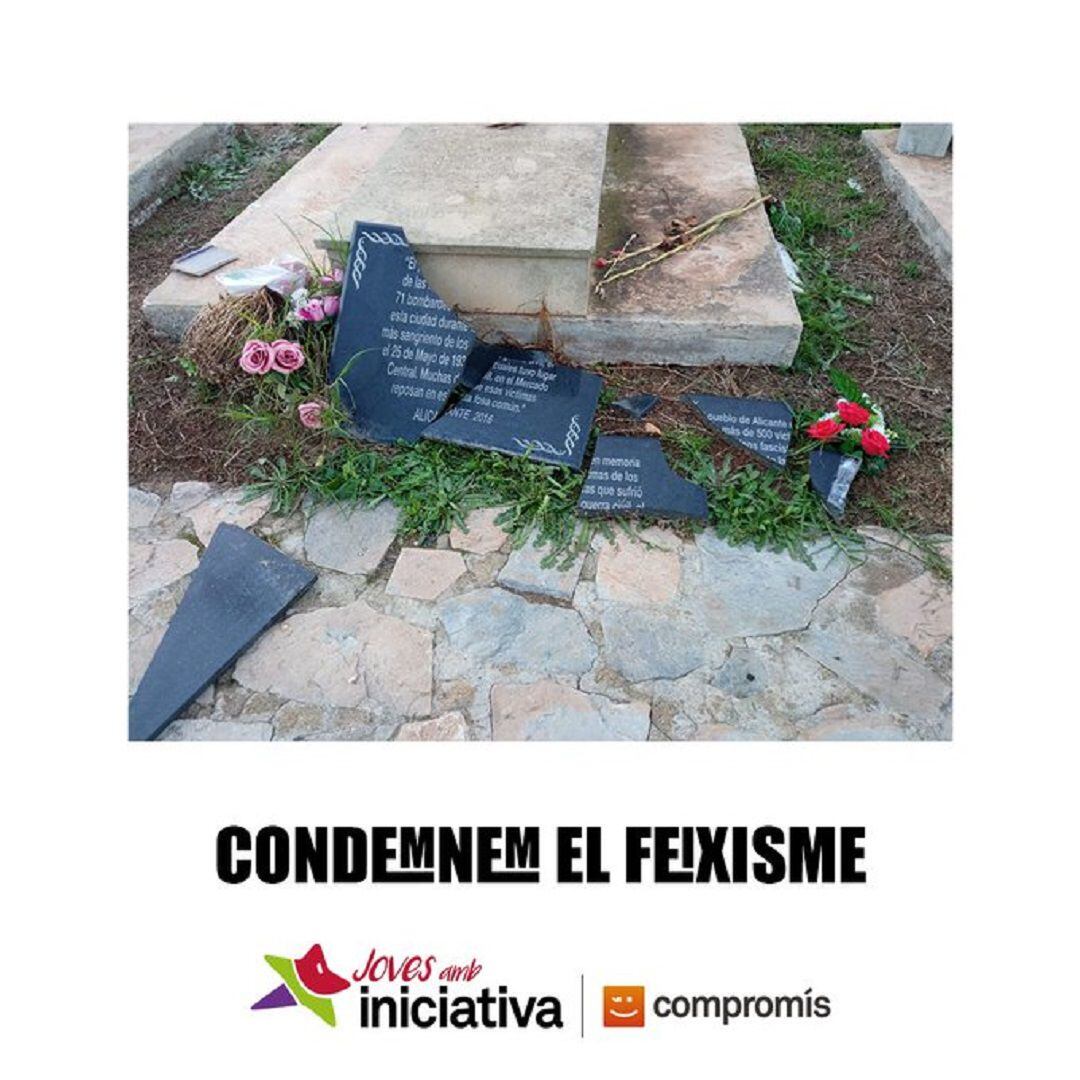 Fotografía que ha publicado Joves amb Iniciativa en sus redes sociales para denunciar el acto vandálico