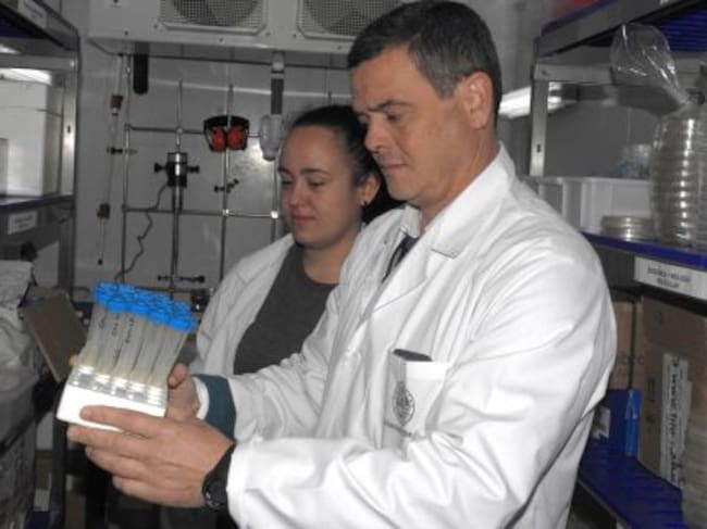 El investigador, junto a una ayudante, en pleno proceso